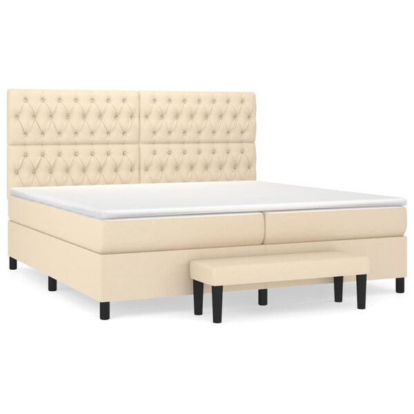 vidaXL Sommier &agrave; lattes de lit avec matelas Cr&egrave;me 200x200 cm Tissu
