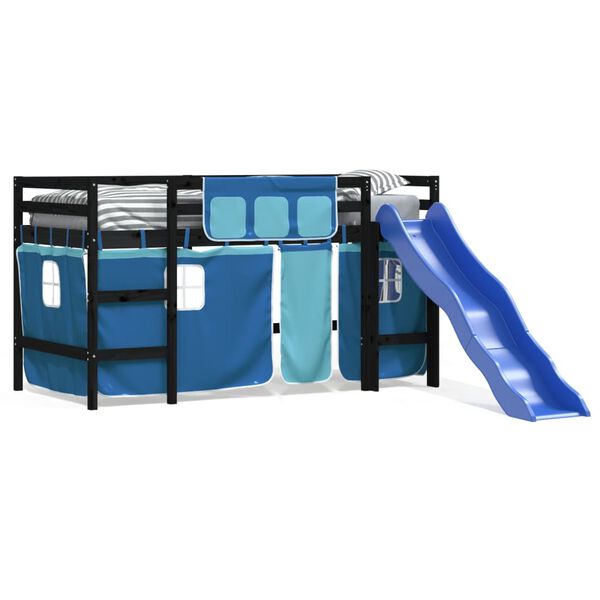 vidaXL Lit mezzanine enfants avec rideaux sans matelas bleu 90x200cm