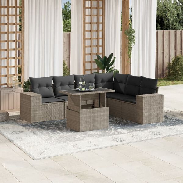 vidaXL Salon de jardin avec coussins 7 pcs gris clair r&eacute;sine tress&eacute;e