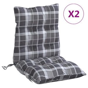 vidaXL Coussins de chaise &agrave; dossier bas lot de 2 motif carreaux gris