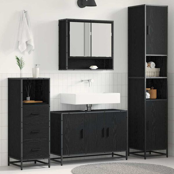 vidaXL Ensemble de mobilier de salle de bain 3 pcs Ch&ecirc;ne noir