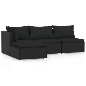 vidaXL Salon de jardin 4 pcs avec coussins Noir R&eacute;sine tress&eacute;e