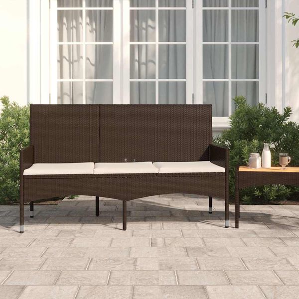 vidaXL Banc de jardin &agrave; 3 places avec coussins Marron R&eacute;sine tress&eacute;e