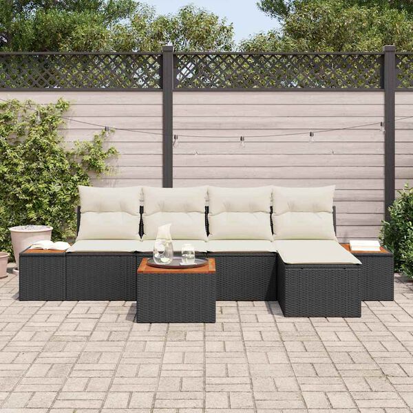 vidaXL Ensemble de canap&eacute; de jardin 6 pcs Noir et cr&egrave;me Poly Rattan