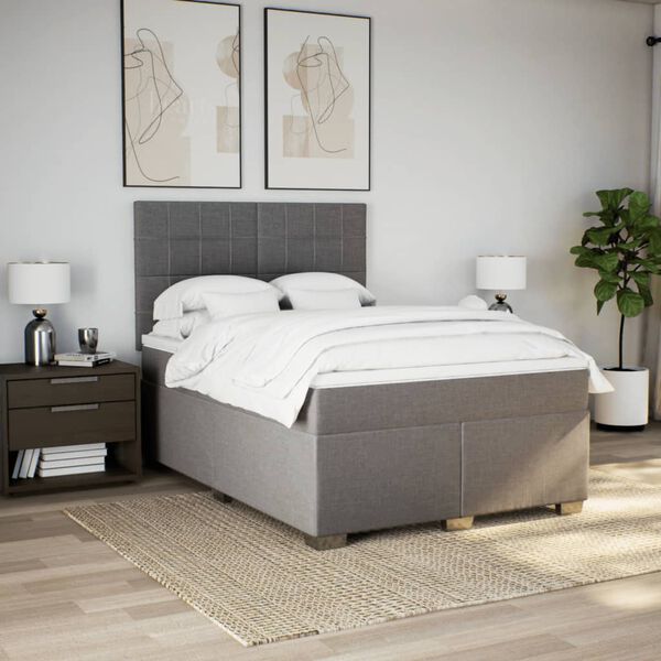 vidaXL Sommier &agrave; lattes de lit avec matelas Taupe 160x200 cm Tissu