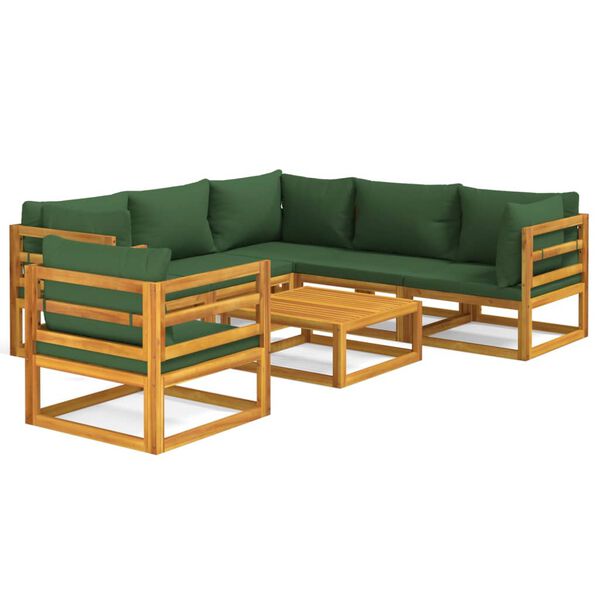 vidaXL Salon de jardin 7 pcs avec coussins vert bois massif