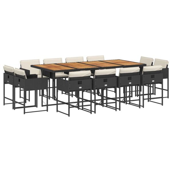 vidaXL Ensemble &agrave; manger de jardin 13 pcs coussins noir r&eacute;sine tress&eacute;e