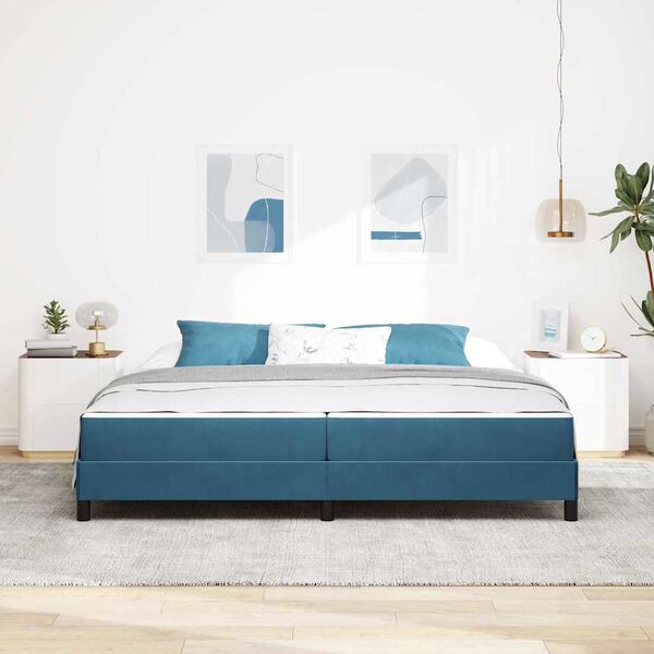 vidaXL Lit &agrave; ressorts avec matelas Bleu fonc&eacute; 200 x 200 cm tissu