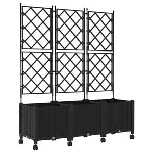 vidaXL Bac de jardin avec treillis et roues 3 pc Noir PP