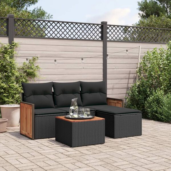 vidaXL Salon de jardin 5 pcs avec coussins noir r&eacute;sine tress&eacute;e