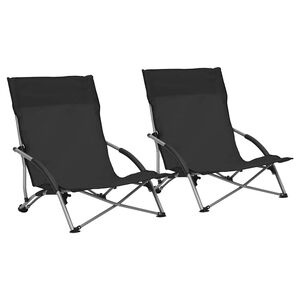 vidaXL Chaises pliantes 2 pi&egrave;ces en tissu noir