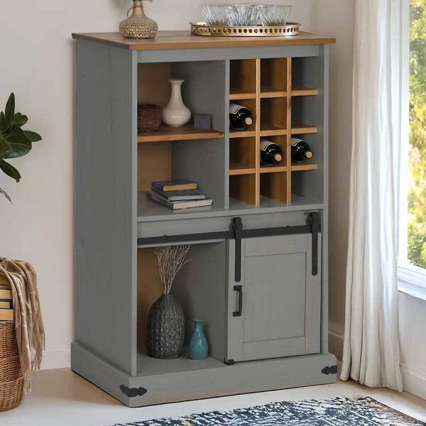 vidaXL Armoire à vin HALDEN casiers à vin porte coulissante gris pin