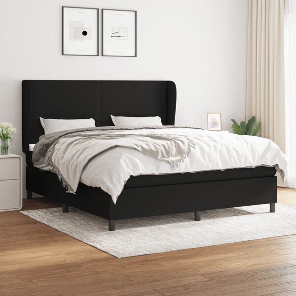 vidaXL Sommier &agrave; lattes de lit avec matelas Noir 180x200 cm Tissu