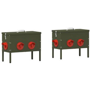 vidaXL Mangeoire pour poules 2 pcs Vert olive 41,5 x 20,5 x 33 cm