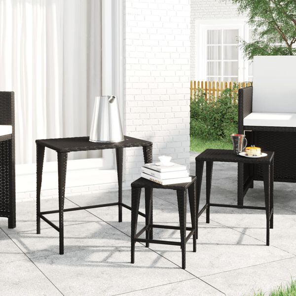 vidaXL Tables gigognes de jardin 3 pcs noir résine tressée