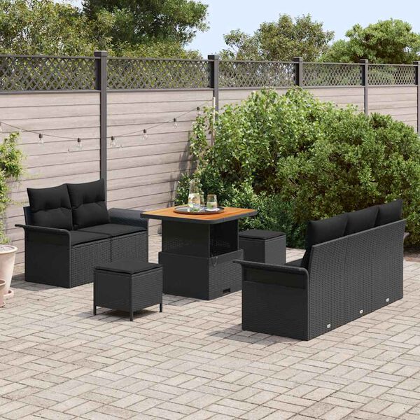 vidaXL Ensemble de canap&eacute; de jardin avec coussin 8 pcs Noir