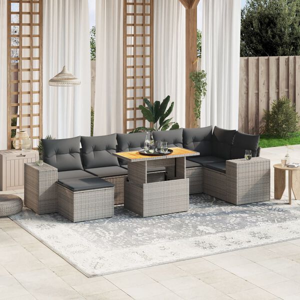 vidaXL Salon de jardin 8 pcs avec coussins gris r&eacute;sine tress&eacute;e