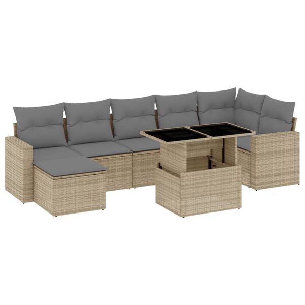 vidaXL Salon de jardin avec coussins 8 pcs beige r&eacute;sine tress&eacute;e