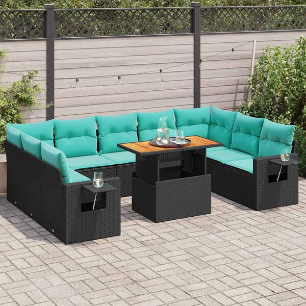 vidaXL Salon de jardin 10 pcs avec coussins noir r&eacute;sine tress&eacute;e