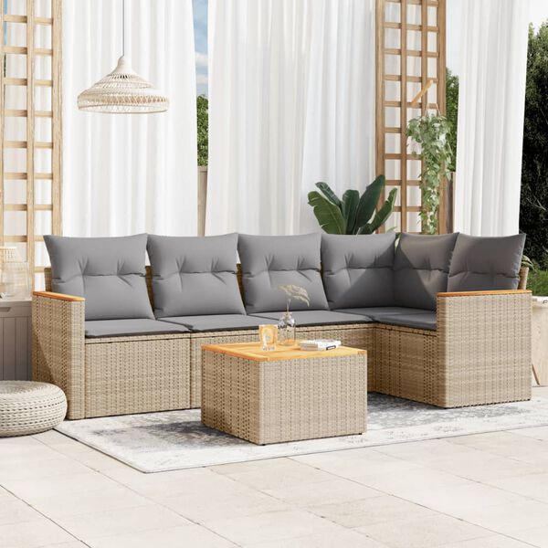 vidaXL Salon de jardin avec coussins 6 pcs beige r&eacute;sine tress&eacute;e