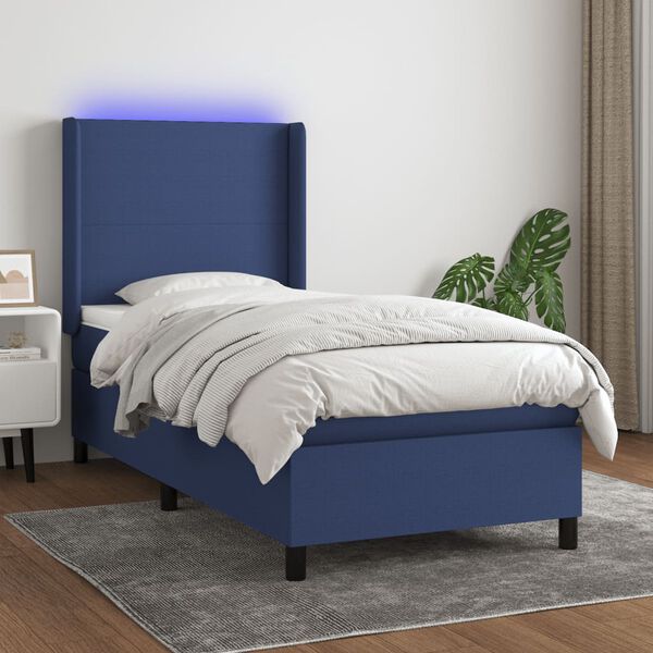 vidaXL Sommier &agrave; lattes de lit matelas et LED Bleu 90x190 cm Tissu