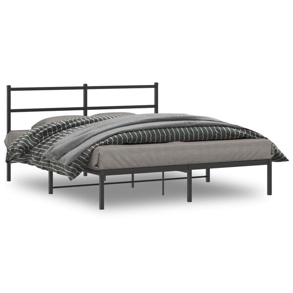 vidaXL Cadre de lit métal sans matelas avec tête de lit noir 150x200cm