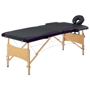vidaXL Table de massage pliable 2 zones Bois Noir