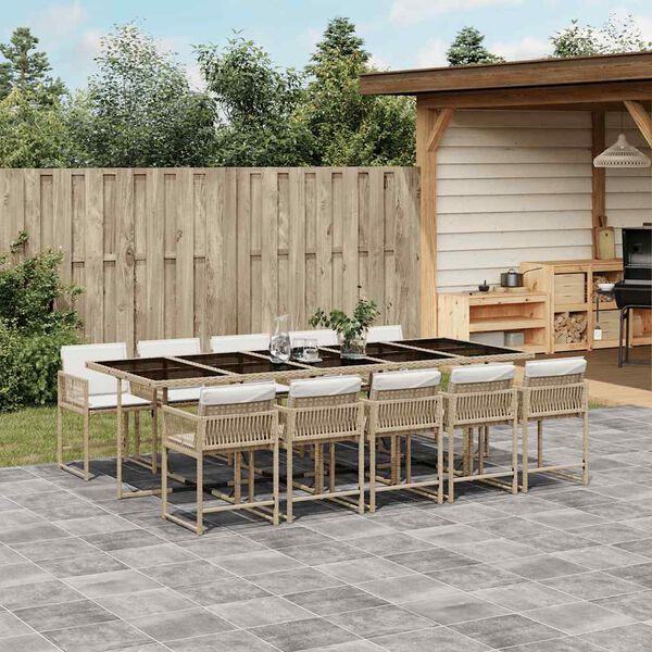 vidaXL Ensemble &agrave; manger de jardin et coussins 11 pcs beige poly rotin