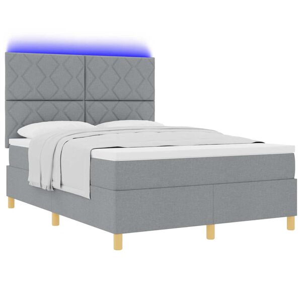 vidaXL Lit &agrave; ressort LED avec matelas Gris clair 160 x 200 cm tissu