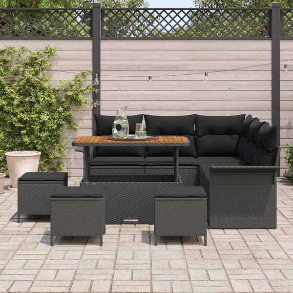vidaXL Ensemble de canap&eacute; de jardin avec coussin 9 pcs Noir