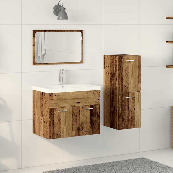 vidaXL Ensemble de mobilier de salle de bain avec porte 4 pcs Marron