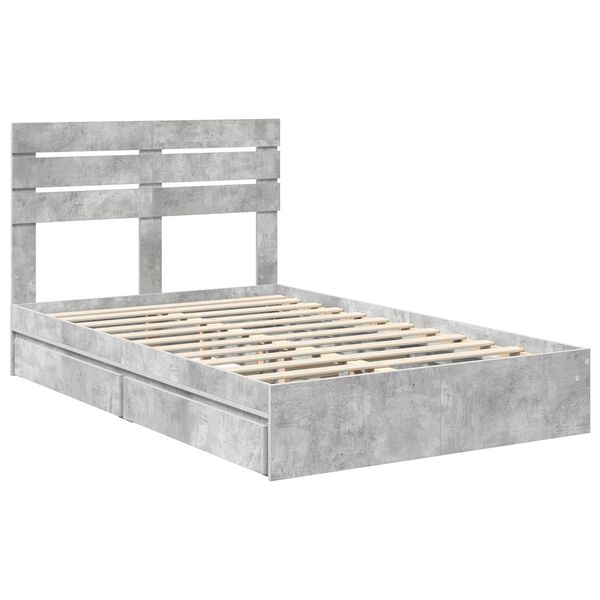 vidaXL Lit de Rangement Gris b&eacute;ton 135 x 190 cm Bois d'ing&eacute;nierie