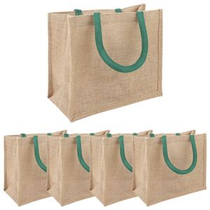 vidaXL Sacs en jute 5 Naturel et vert 26 x 22 x 14 cm 100 % jute Tossa