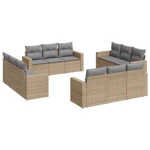 vidaXL Salon de jardin avec coussins 12 pcs beige r&eacute;sine tress&eacute;e