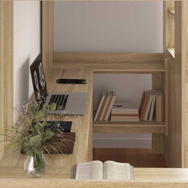 vidaXL Cadre de lit superpos&eacute; avec bureau Ch&ecirc;ne Sonoma 90 x 190 cm