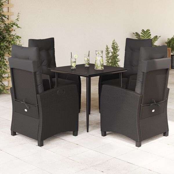 vidaXL Ensemble &agrave; manger de jardin coussins 5pcs Noir R&eacute;sine tress&eacute;e
