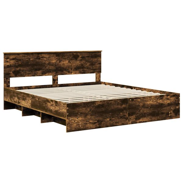 vidaXL Cadre de lit Ch&ecirc;ne fum&eacute; 200 x 200 cm Bois d'ing&eacute;nierie