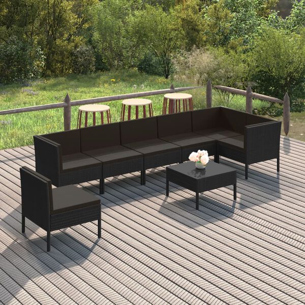 vidaXL Salon de jardin 8 pcs avec coussins r&eacute;sine tress&eacute;e noir