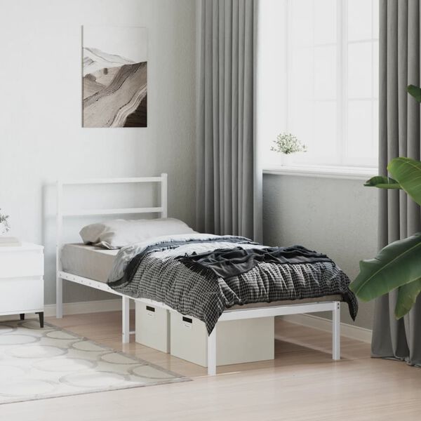 vidaXL Cadre de lit m&eacute;tal sans matelas avec t&ecirc;te de lit blanc 80x200cm