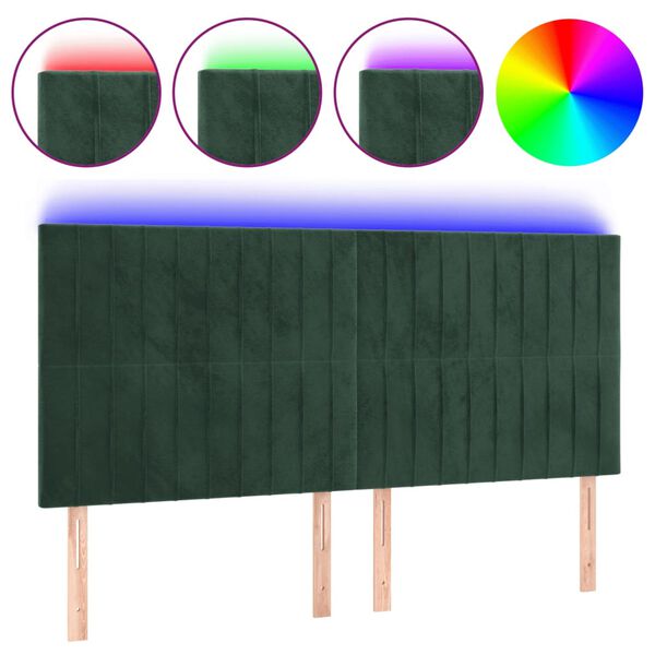 vidaXL T&ecirc;te de lit &agrave; LED Vert fonc&eacute; 160x5x118/128 cm Velours
