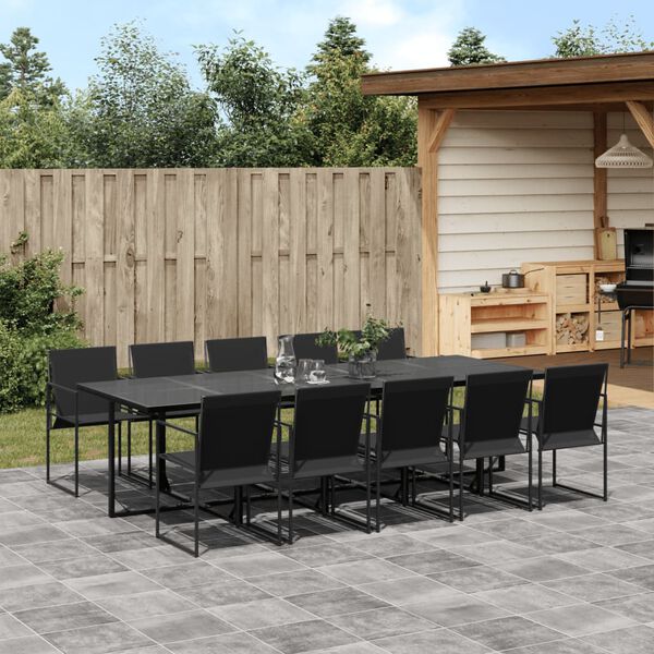 vidaXL Ensemble &agrave; manger de jardin 11 pcs noir textil&egrave;ne