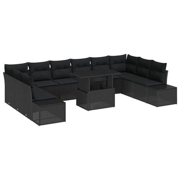vidaXL Ensemble de canapé de jardin 11 pcs Noir Poly rotin