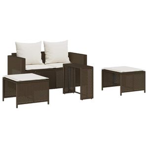 vidaXL Salon de jardin 5 pcs avec coussins empilable marron polyrotin