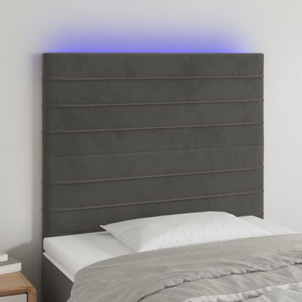 vidaXL T&ecirc;te de lit &agrave; LED Gris fonc&eacute; 100x5x118/128 cm Velours