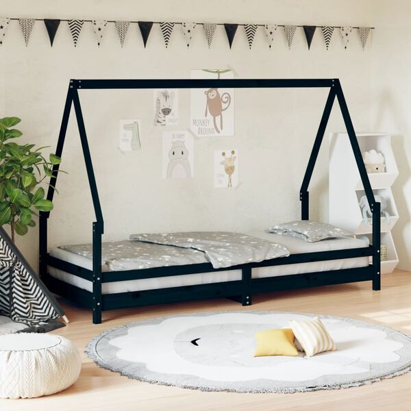 vidaXL Cadre de lit pour enfants noir 80x200 cm bois de pin massif