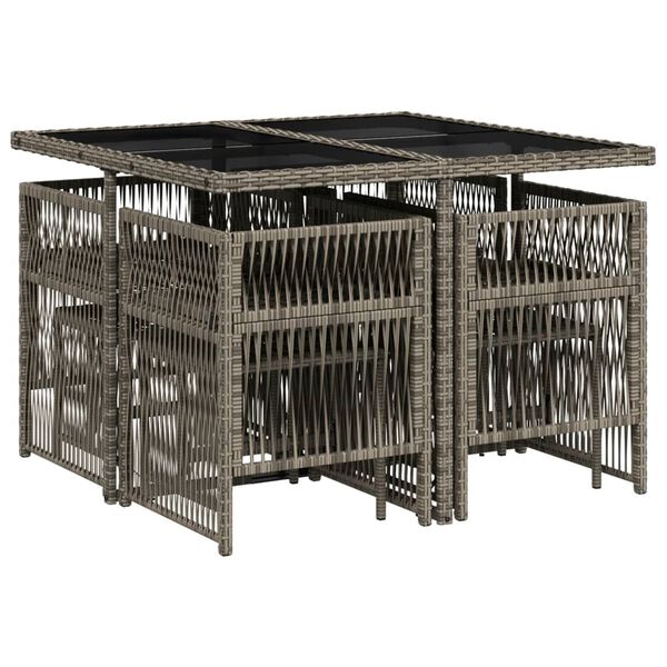 vidaXL Ensemble &agrave; manger de jardin 9 pcs coussins gris r&eacute;sine tress&eacute;e