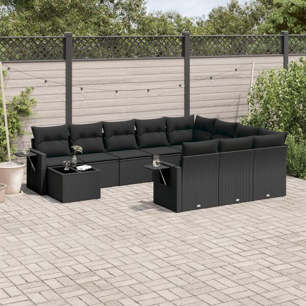 vidaXL Salon de jardin 11 pcs avec coussins noir r&eacute;sine tress&eacute;e