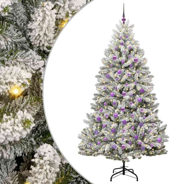 vidaXL Sapin de No&euml;l artificiel Vert et blanc 210 cm PVC et m&eacute;tal
