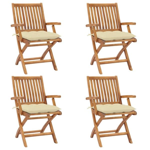 vidaXL Chaises pliables de jardin avec coussins lot de 4 Teck solide