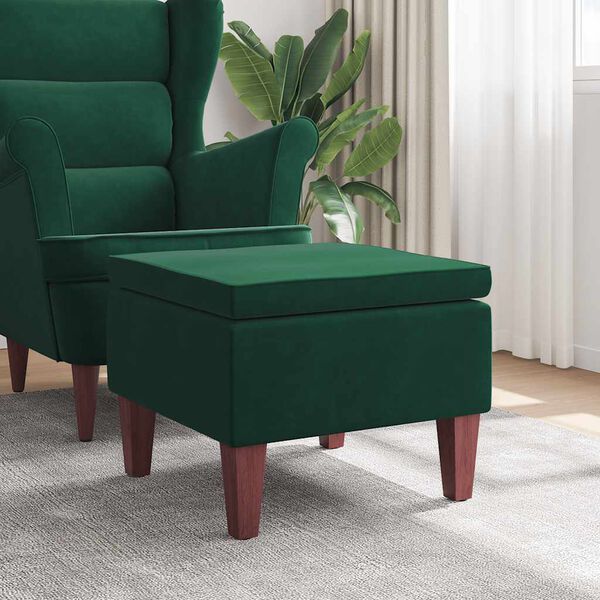 vidaXL Tabouret avec pieds en bois Vert fonc&eacute; Velours